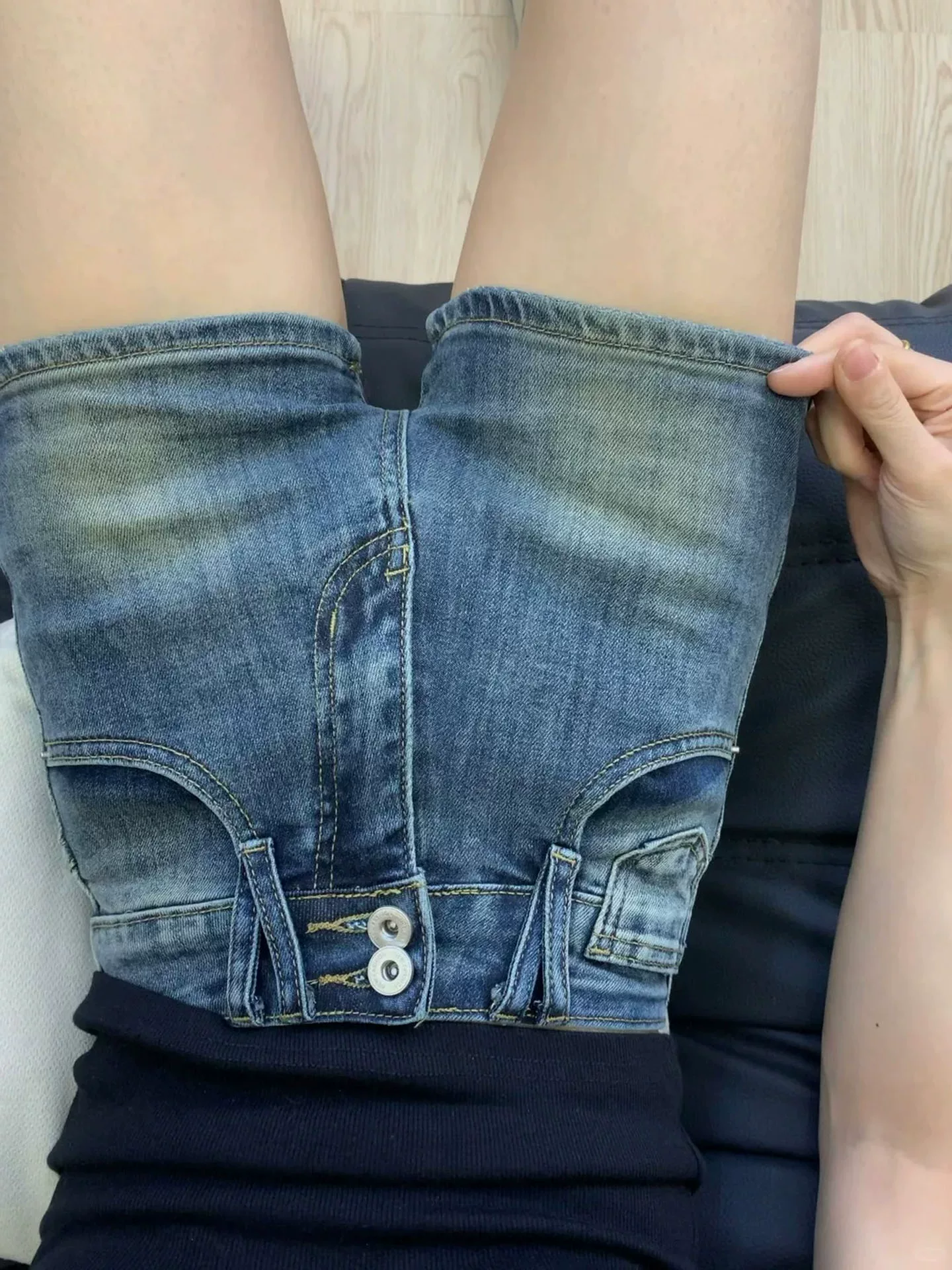 Quần short denim cổ điển kiểu Mỹ dành cho nữ, cỡ lớn mùa hè, cạp cao, co giãn, thon gọn, kéo dài chân, quần chữ A dành cho các cô gái sành điệu.