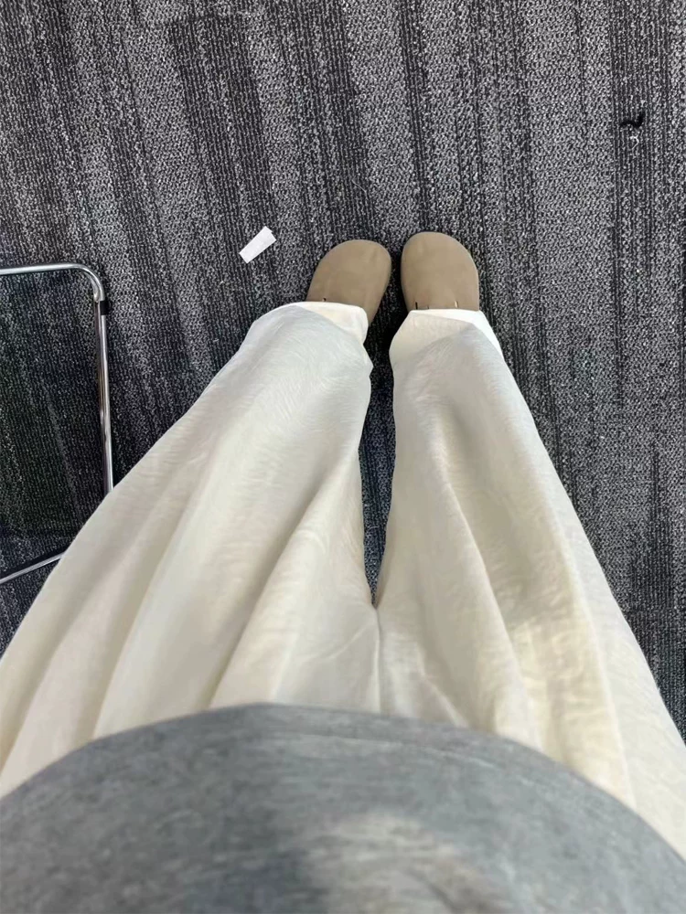 Quần âu nữ chất liệu vải có vân, dáng rộng, mùa hè, dành cho người có dáng quả lê, size lớn, cạp cao, rộng rãi, mềm mại, tôn dáng, quần ống rộng