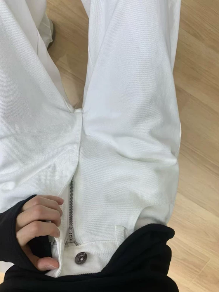 Quần jean trắng ống đứng dành cho nữ, size lớn, cạp cao, dáng rộng, tôn dáng, lót lông cừu, dày dặn, quần ống rộng dành cho người có thân hình quả lê.