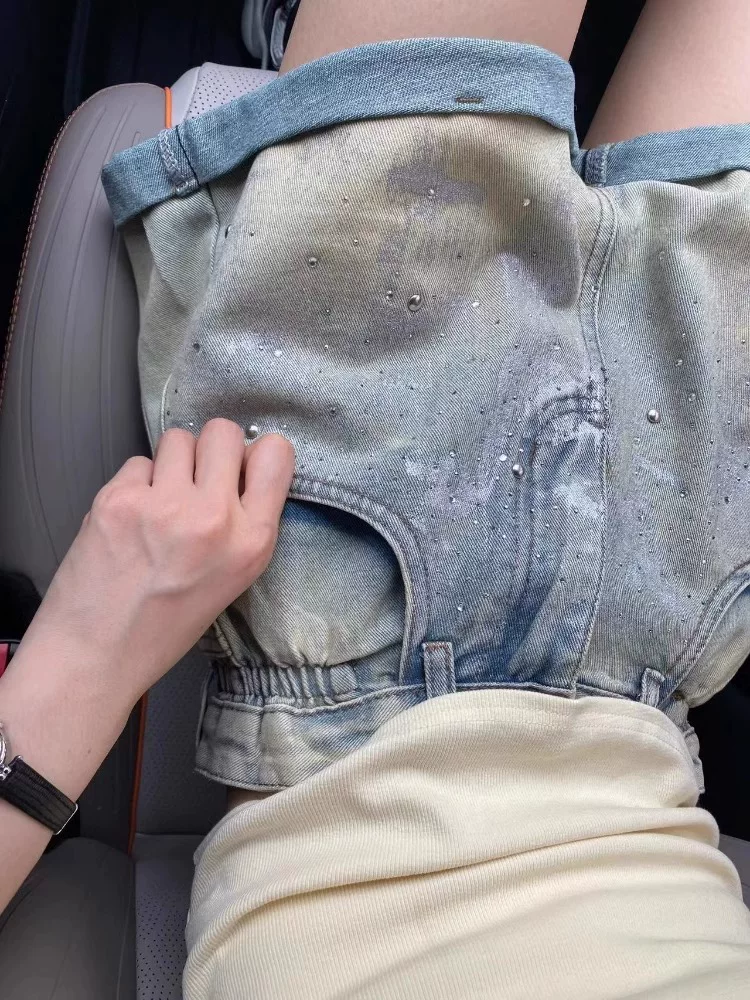Quần short denim đính đá cho nữ, kiểu dáng mỏng mùa hè, cỡ lớn, lưng cao, che hông, giảm béo, dáng quả lê, quần ống rộng chữ A