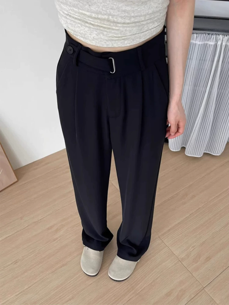 Quần âu dáng quả lê dành cho nữ, kiểu dáng mỏng mùa hè, cỡ lớn, lưng cao, che hông, dáng suôn, quần ống rộng giúp thon gọn