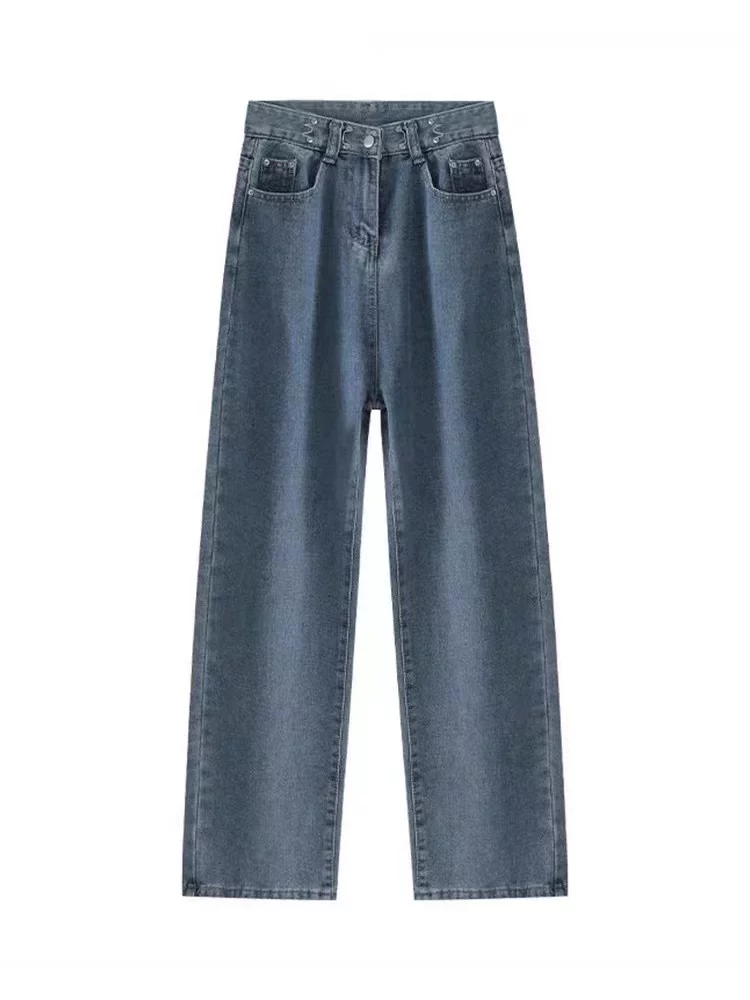 Quần jean ống thẳng dáng quả lê dành cho nữ, size lớn, cạp cao, dáng rộng, che hông, quần ống rộng giúp thon gọn, thích hợp cho đầu thu