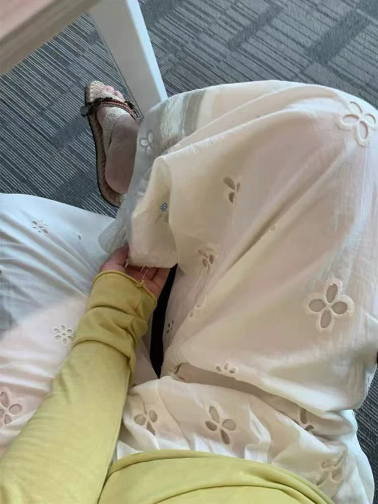 Quần ống rộng thường ngày màu trắng, kiểu vá chắp, dành cho nữ, cỡ lớn mùa hè, lưng cao, dáng rộng, tôn dáng, kiểu quần Miyuki Yamamoto.