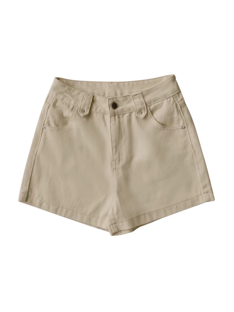 Quần short denim kaki dáng quả lê dành cho nữ, cỡ lớn mùa hè, lưng cao, tôn dáng, quần ống rộng dáng chữ A nhỏ nhắn