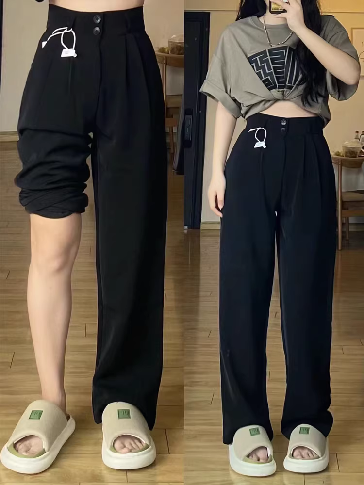 Quần ống rộng thông thường dành cho nữ, kiểu dáng mỏng mùa hè, cỡ lớn, lưng cao, che hông, mềm mại, tôn dáng, quần âu ống thẳng hẹp, quần dài.
