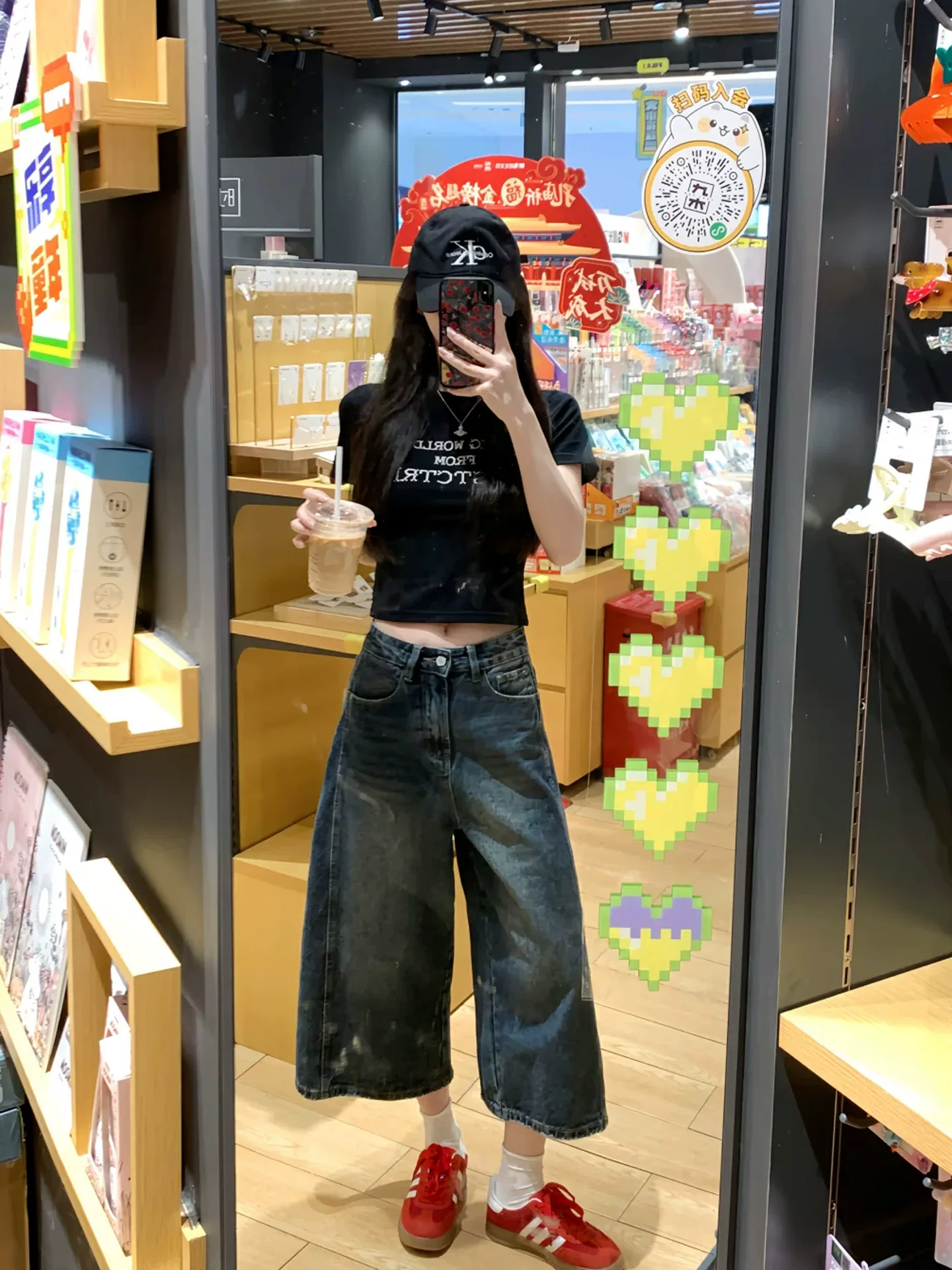 Quần jean cạp cao kiểu Mỹ dành cho nữ, cỡ lớn mùa hè, dáng rộng, quần ống rộng dài vừa phải, dáng suông, tôn dáng