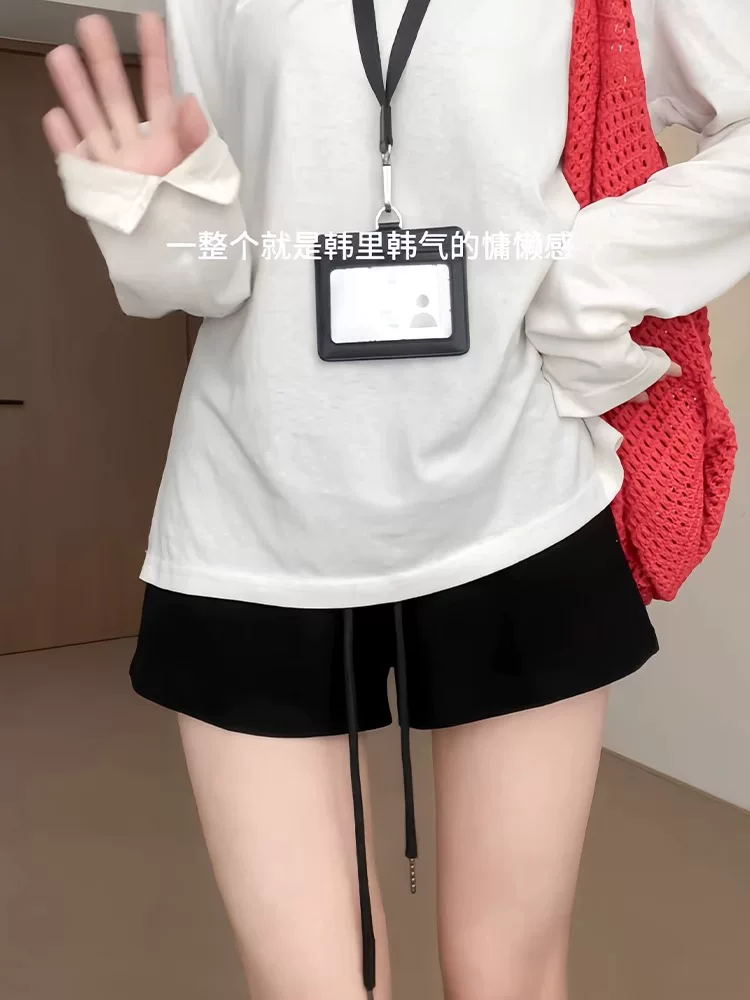 Quần short thể thao màu đen dành cho nữ, cỡ lớn mùa hè, cạp cao, dáng rộng, quần chữ A giảm béo, quần ôm hông tập yoga.