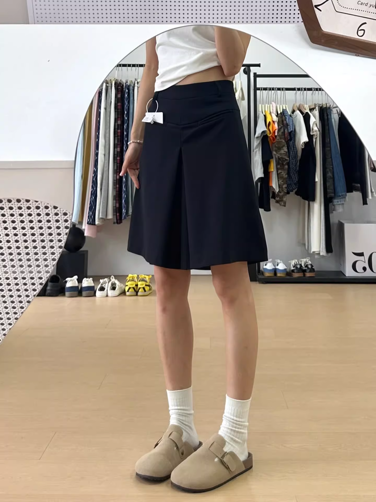 Quần short xếp ly dài ngang đùi dành cho nữ, size lớn mùa hè, cạp cao, chất liệu mềm mại, tôn dáng, quần kiểu dáng suông, chân váy quần kiểu dáng thường ngày, quần short dáng chữ A ống rộng