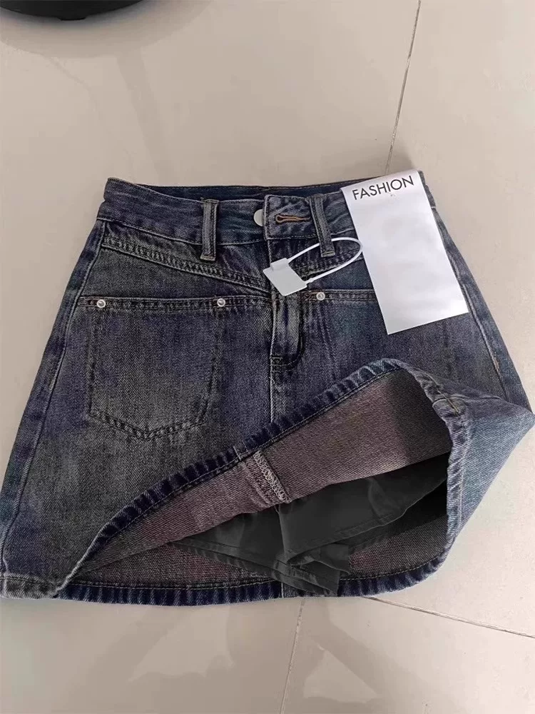 Váy denim cổ điển kiểu Mỹ dành cho nữ, cỡ lớn mùa hè, cạp cao, che bụng, che hông, váy bút chì chữ A tôn dáng.