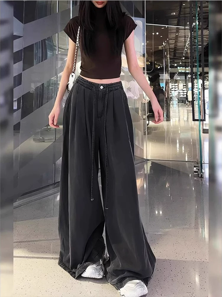 Quần jean ống rộng Tencel dành cho nữ, cỡ lớn mùa hè, lưng cao, dáng rộng, mềm mại, tôn dáng, dành cho người có dáng quả lê, quần dài chạm sàn