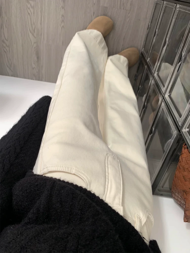 Quần jean dáng chuông màu mơ dành cho nữ, kiểu mới thu 2025, size lớn, cạp cao, tôn dáng, rộng rãi, chất liệu mềm mại