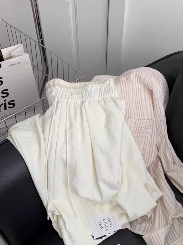 Quần mây phong cách lười biếng, quần sữa mặc thường ngày cho nữ, mùa hè, size lớn, cạp cao, dáng rộng, suôn mềm, tôn dáng, quần ống rộng kiểu Yamamoto