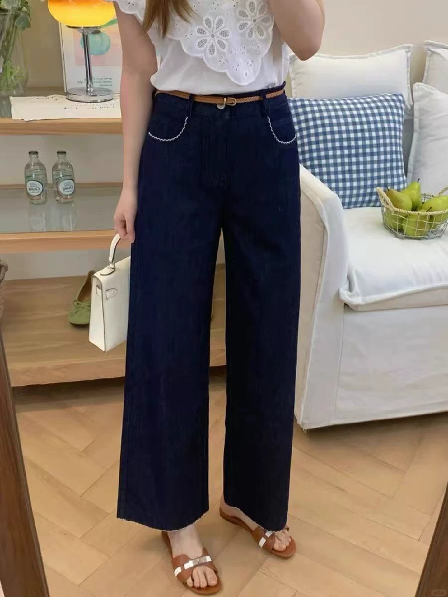 Quần jean Tencel chống phai màu cho nữ, size lớn mùa hè, cạp cao, dáng suôn, tôn dáng, chất liệu lụa đá, quần ống rộng, ống đứng, kiểu cropped