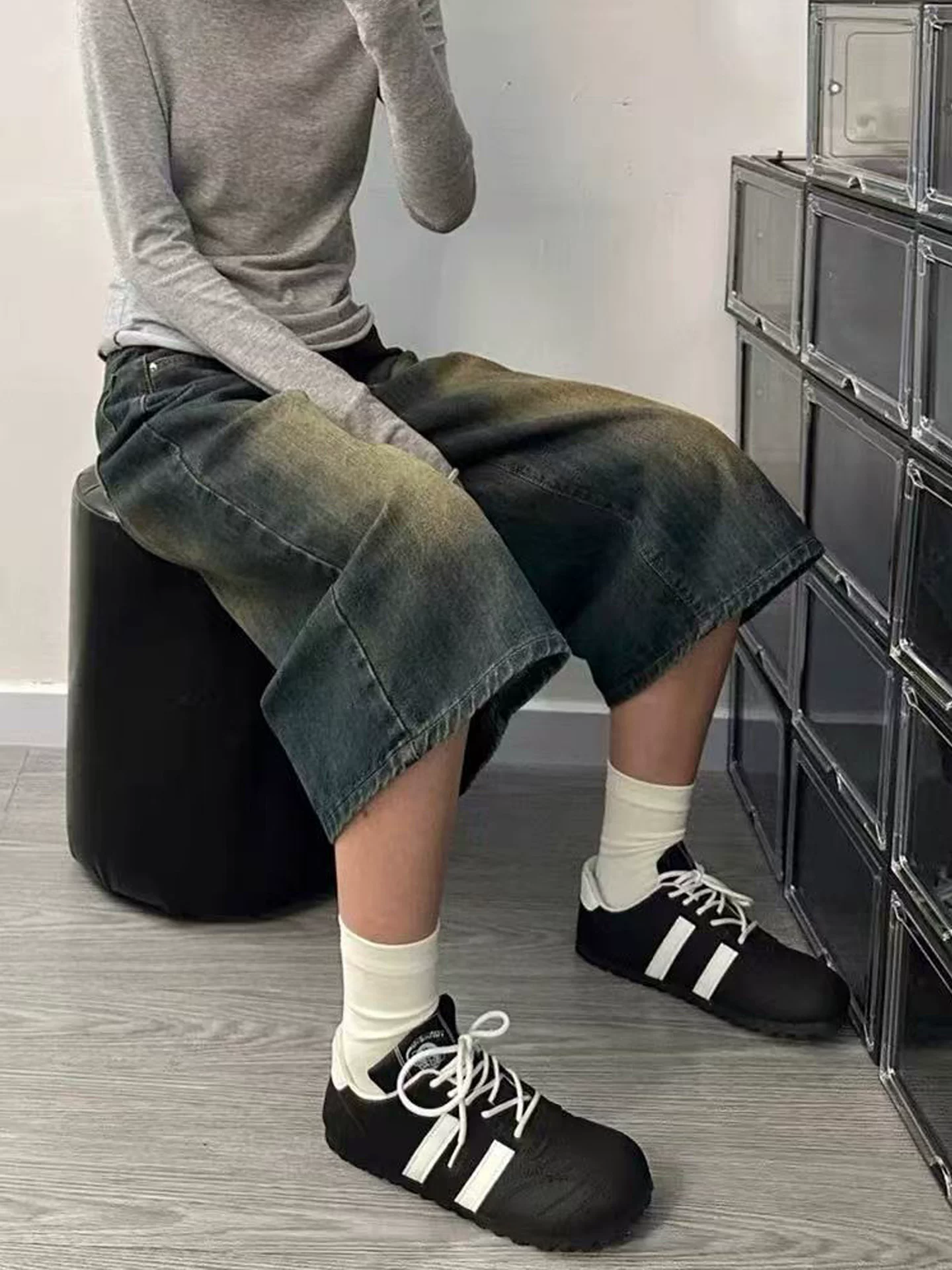 Quần short denim ống rộng kiểu Mỹ cổ điển dành cho nữ, cỡ lớn mùa hè, cạp cao, dáng rộng, tôn dáng, ống thẳng, quần dài vừa phải.