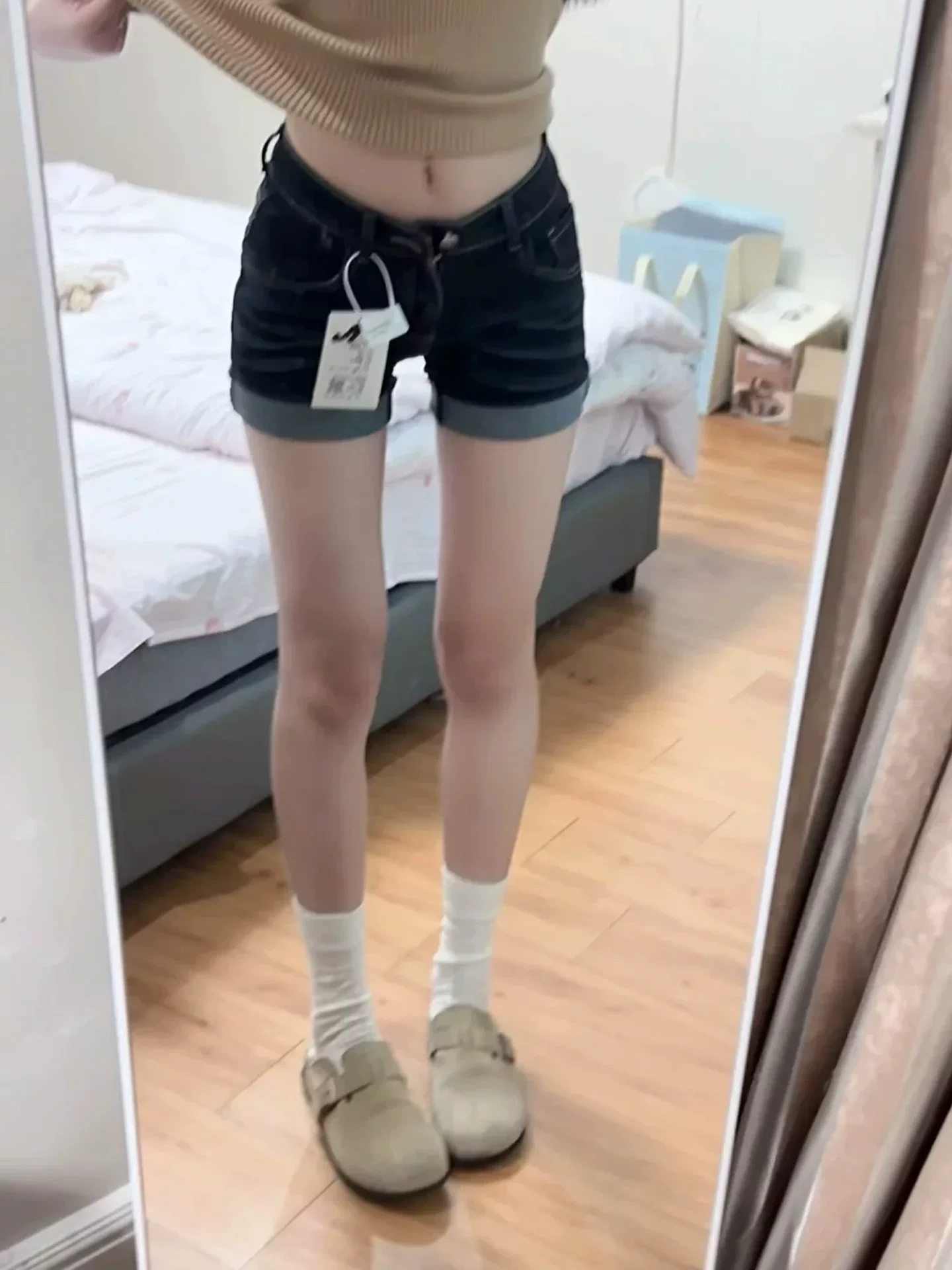 Quần short denim viền xù màu xanh đậm dành cho nữ, size lớn mùa hè, cạp cao, co giãn, tôn dáng, quần ống rộng dáng chữ A gợi cảm.