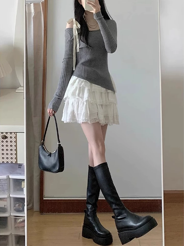 Váy bánh bèo ren trắng cho nữ, size lớn mùa hè, lưng cao, che hông, váy chữ A thon gọn.