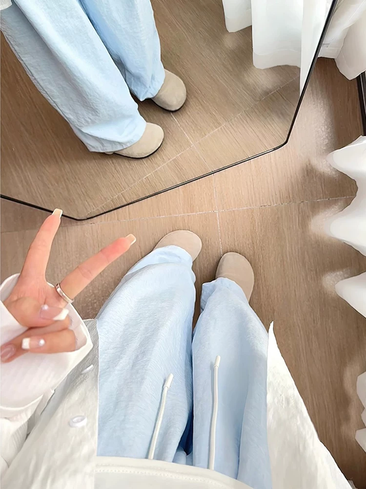 Quần vải sữa nữ, kiểu dáng mỏng mùa hè 2025, size lớn, cạp cao, chất liệu mềm mại, tôn dáng, dáng thẳng, quần ống rộng mặc thường ngày.