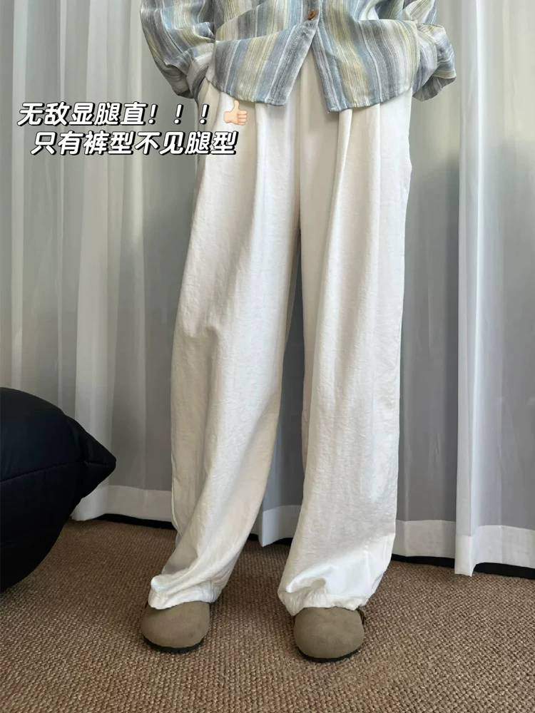 Quần vải acetate chất liệu sữa dành cho nữ mùa hè 2025, size lớn, cạp cao, dáng rộng, suôn mềm, tôn dáng, quần ống rộng mặc thường ngày