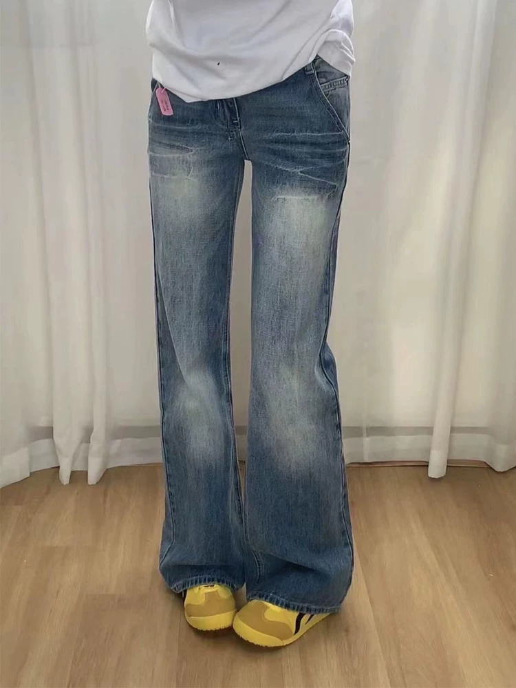 Quần jean ống đứng xanh cổ điển dành cho nữ, kiểu dáng mùa thu mới, cỡ lớn, lưng cao, che hông, giảm béo, quần ống rộng hẹp.