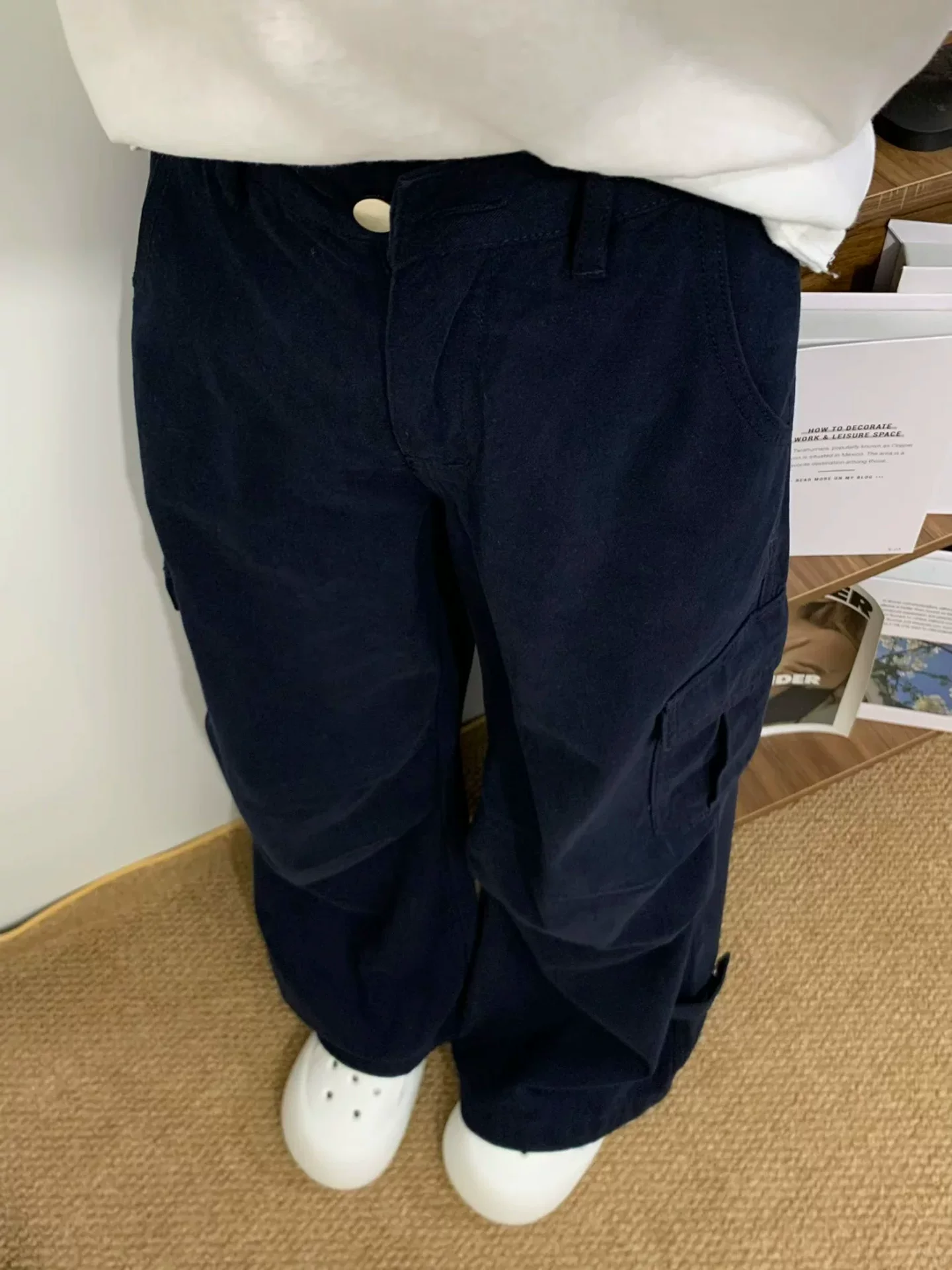 Quần jean kiểu Mỹ cổ điển dành cho nữ, mùa thu đông, cỡ lớn, lưng cao, dáng rộng, thon gọn, dáng quả lê, quần ống rộng