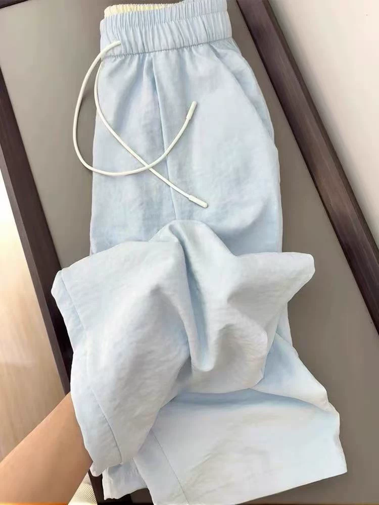 Quần ống rộng màu hồng giản dị dành cho nữ, cỡ lớn mùa hè, lưng cao, thon gọn, phong cách lười biếng, quần Yamamoto như mây.