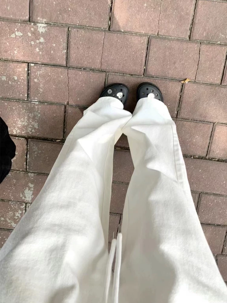 Quần âu dáng lê màu trắng dành cho nữ, kiểu dáng mỏng mùa hè, cỡ lớn, lưng cao, dáng rộng, mềm mại, tôn dáng, quần thể thao ống rộng.