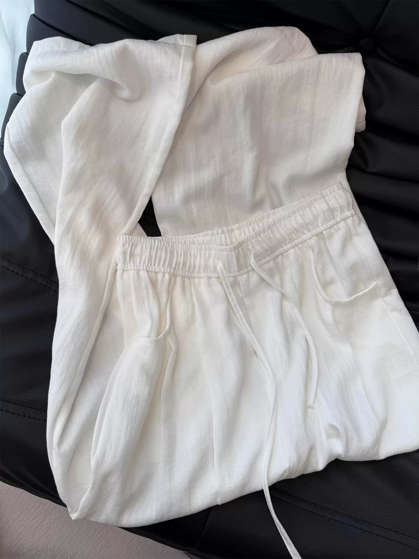 Quần cotton và vải lanh màu trắng dành cho nữ, kiểu dáng mỏng mùa hè, cỡ lớn, lưng cao, dáng rộng, mềm mại, tôn dáng, quần ống rộng bằng vải lanh.