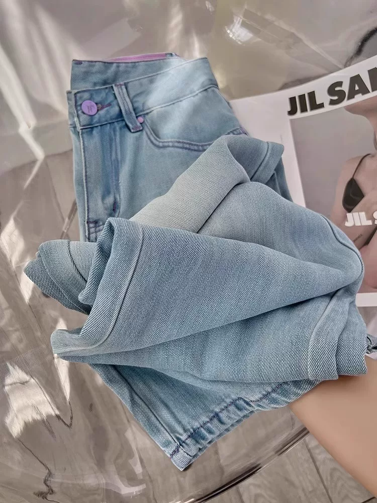 Quần jean dáng thẳng Tencel dáng quả lê dành cho nữ, size lớn mùa hè, cạp cao, dáng suôn, rộng rãi, tôn dáng, quần ống rộng chất liệu lụa đá mát lạnh