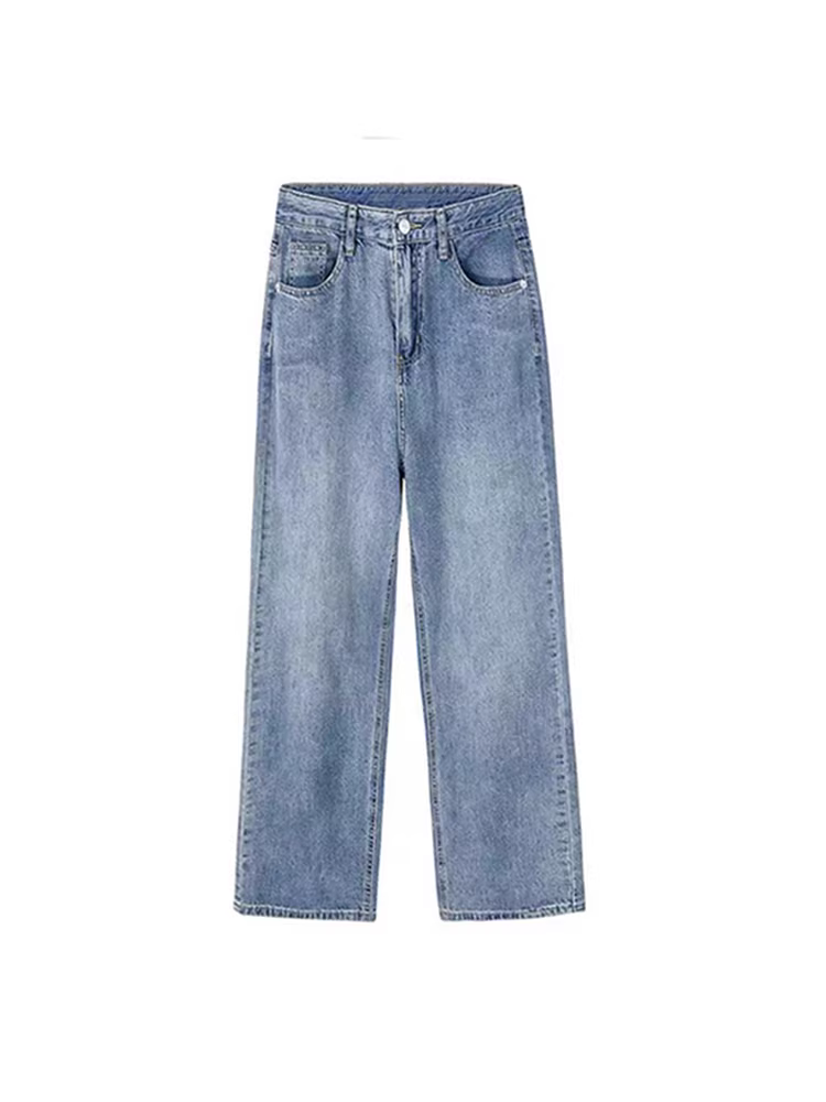 Quần jean ống thẳng dáng quả lê dành cho nữ, phong cách mới đầu thu, cỡ lớn, lưng cao, dáng rộng, dáng thon gọn, ống rộng, quần dài đến sàn