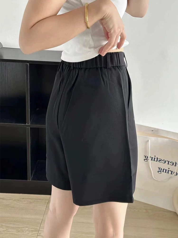 Quần short nữ, dáng quả lê mùa hè, quần thường ngày, cỡ lớn, lưng cao, rộng rãi, che hông, giảm béo, quần ống rộng năm điểm