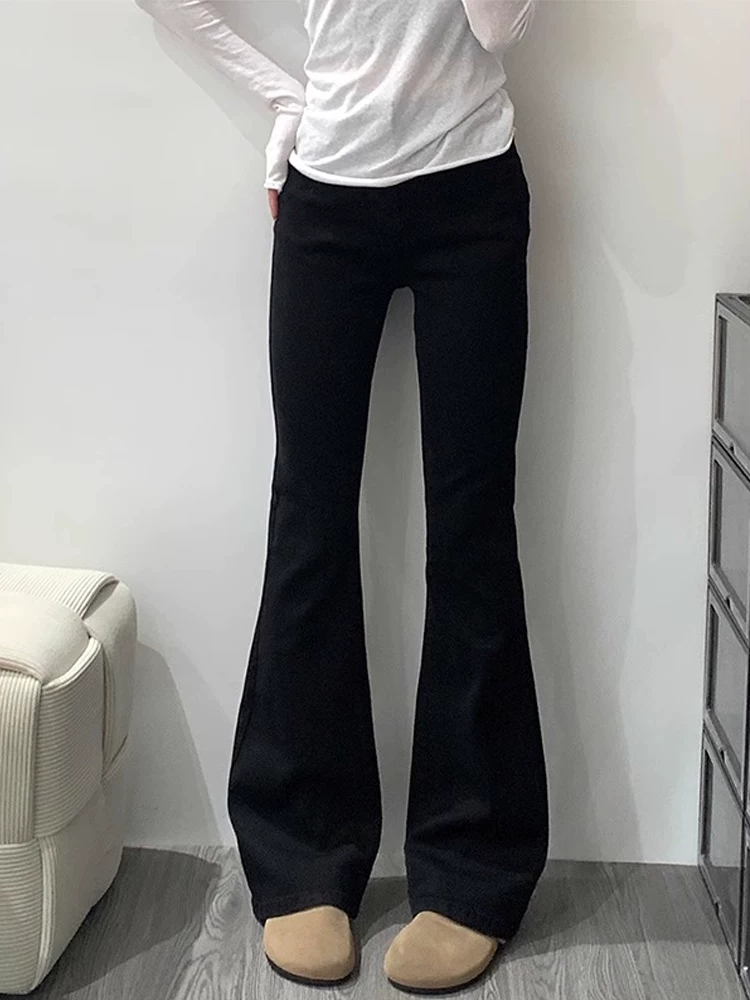 Quần jean ống loe dày lót lông cừu dành cho nữ, phong cách thu đông, cỡ lớn, lưng cao, giảm béo, che hông, quần ống chuông co giãn.