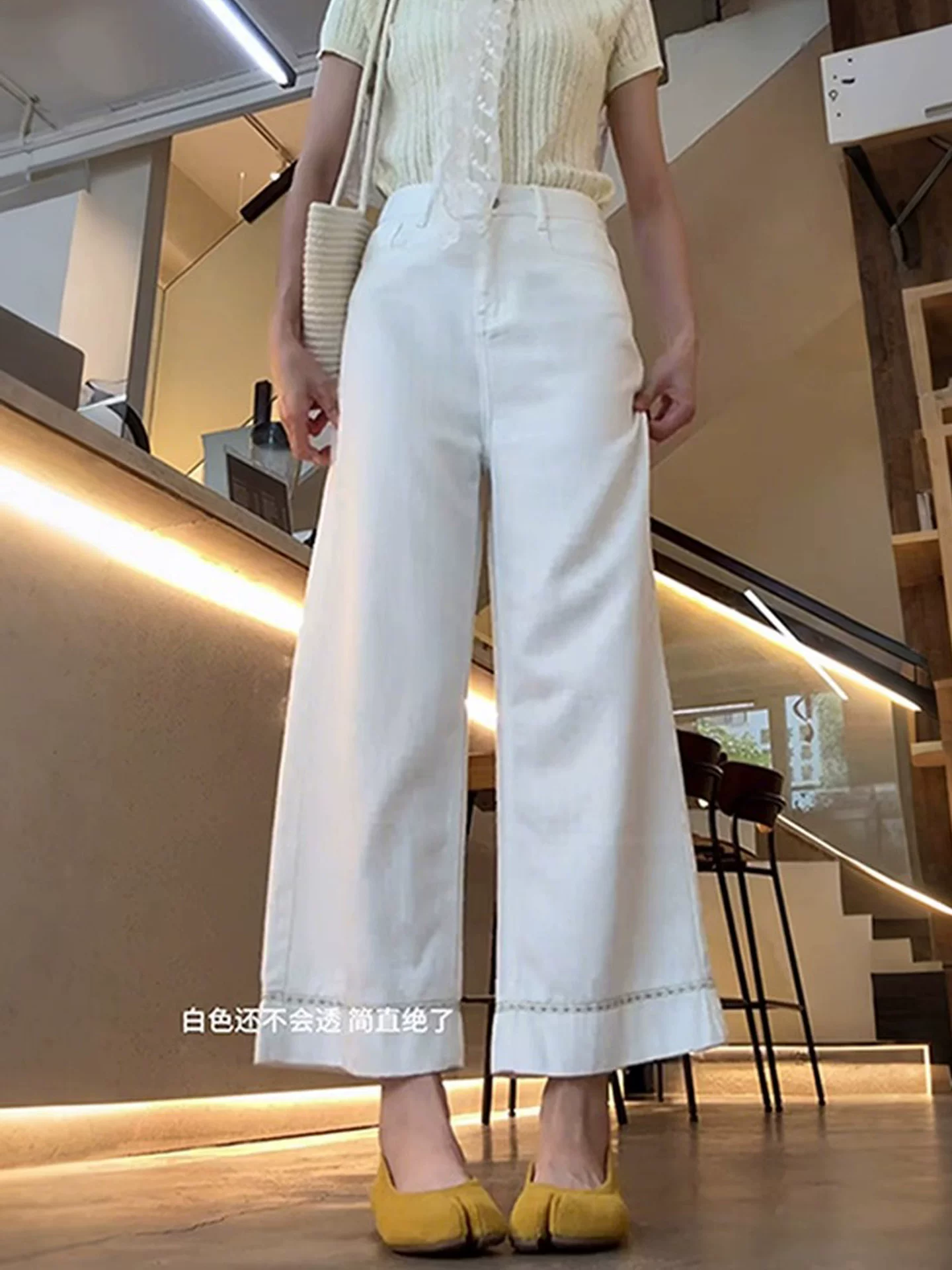 Quần jean Tencel màu trắng dành cho nữ, kiểu dáng mỏng mùa hè, cỡ lớn, lưng cao, dáng rộng, suôn mềm, quần ống rộng giúp thon gọn.