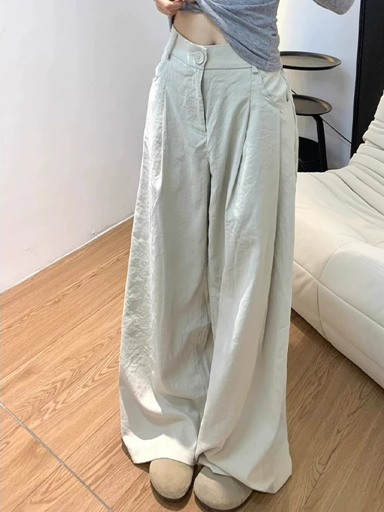 Quần ống rộng thông thường dành cho nữ, cỡ lớn mùa hè, lưng cao, dáng rộng, thon gọn, dáng quả lê, chân dày, hông rộng, quần dài ống thẳng