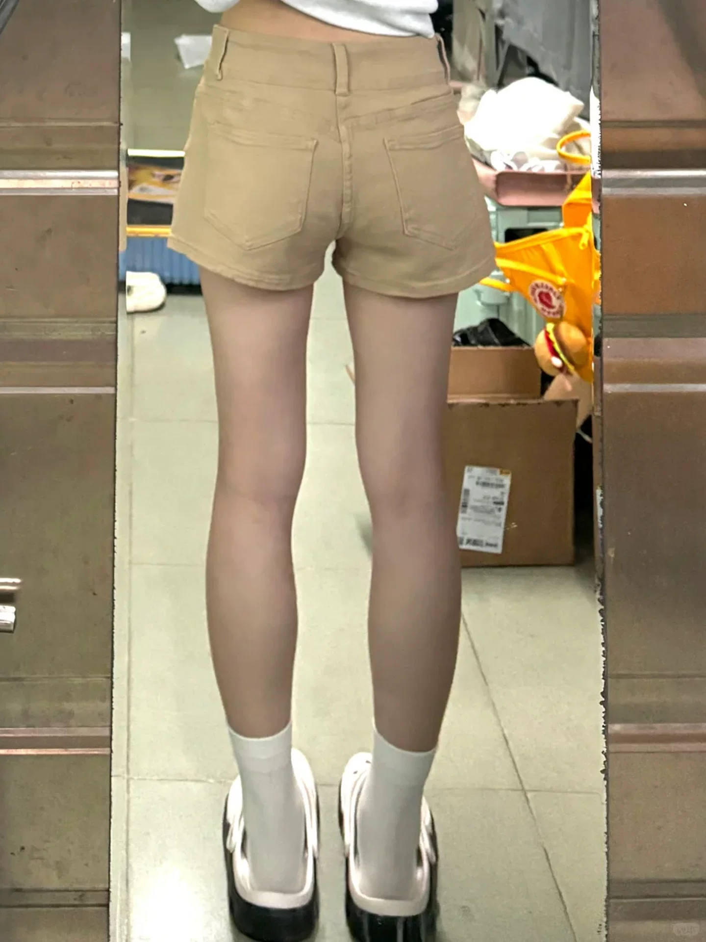 Quần short denim chữ A màu kaki dành cho nữ, cỡ lớn mùa hè, lưng cao, che hông, giảm béo, dáng quả lê, quần ống rộng