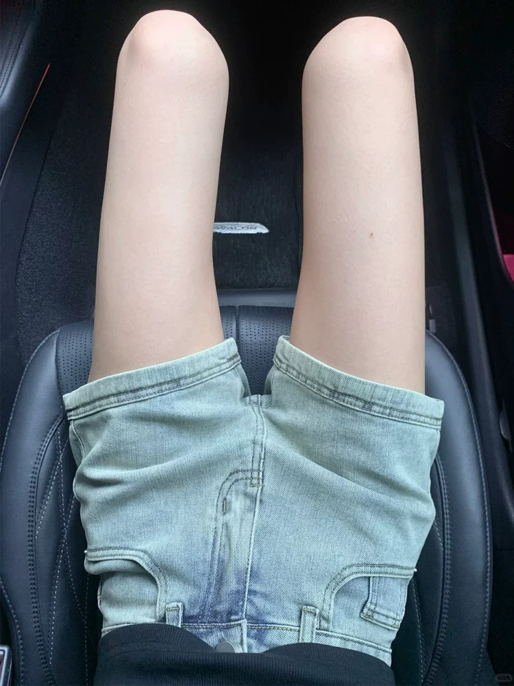 Quần short denim nữ vintage, size lớn mùa hè, cạp cao, co giãn, tôn dáng, ôm hông, kiểu dáng chữ A nhỏ nhắn.