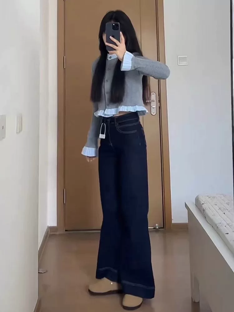 Quần jeans ống loe nữ thu đông 2024, size lớn, cạp cao, che hông, tôn dáng, dành cho người có thân hình dáng lê, quần ống thẳng