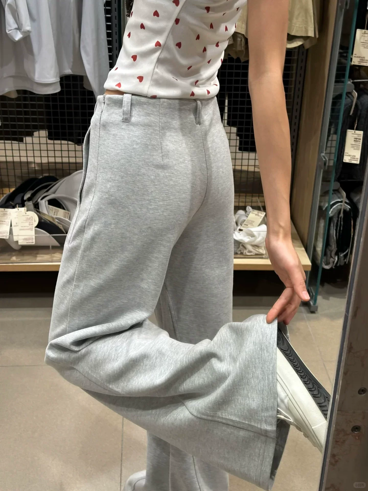 Quần thể thao ống loe màu xám dành cho nữ, mùa thu đông, cỡ lớn, quần ống rộng thẳng, lưng cao, xếp nếp, giảm béo, quần thể thao thông thường