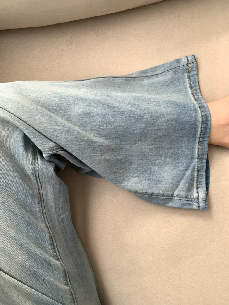 Quần jean Tencel màu sáng dành cho nữ, kiểu dáng mỏng mùa hè, cỡ lớn, cạp cao, che hông, quần ống loe thon gọn.