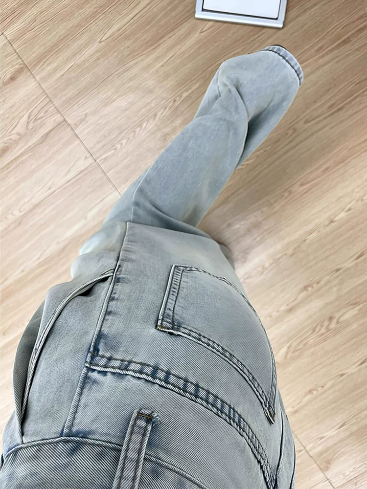 Quần jean ống rộng màu xanh nhạt bằng vải lụa băng dành cho nữ, kiểu dáng mỏng mùa hè, cỡ lớn, lưng cao, mềm mại, tôn dáng, ống thẳng, quần dài chạm sàn