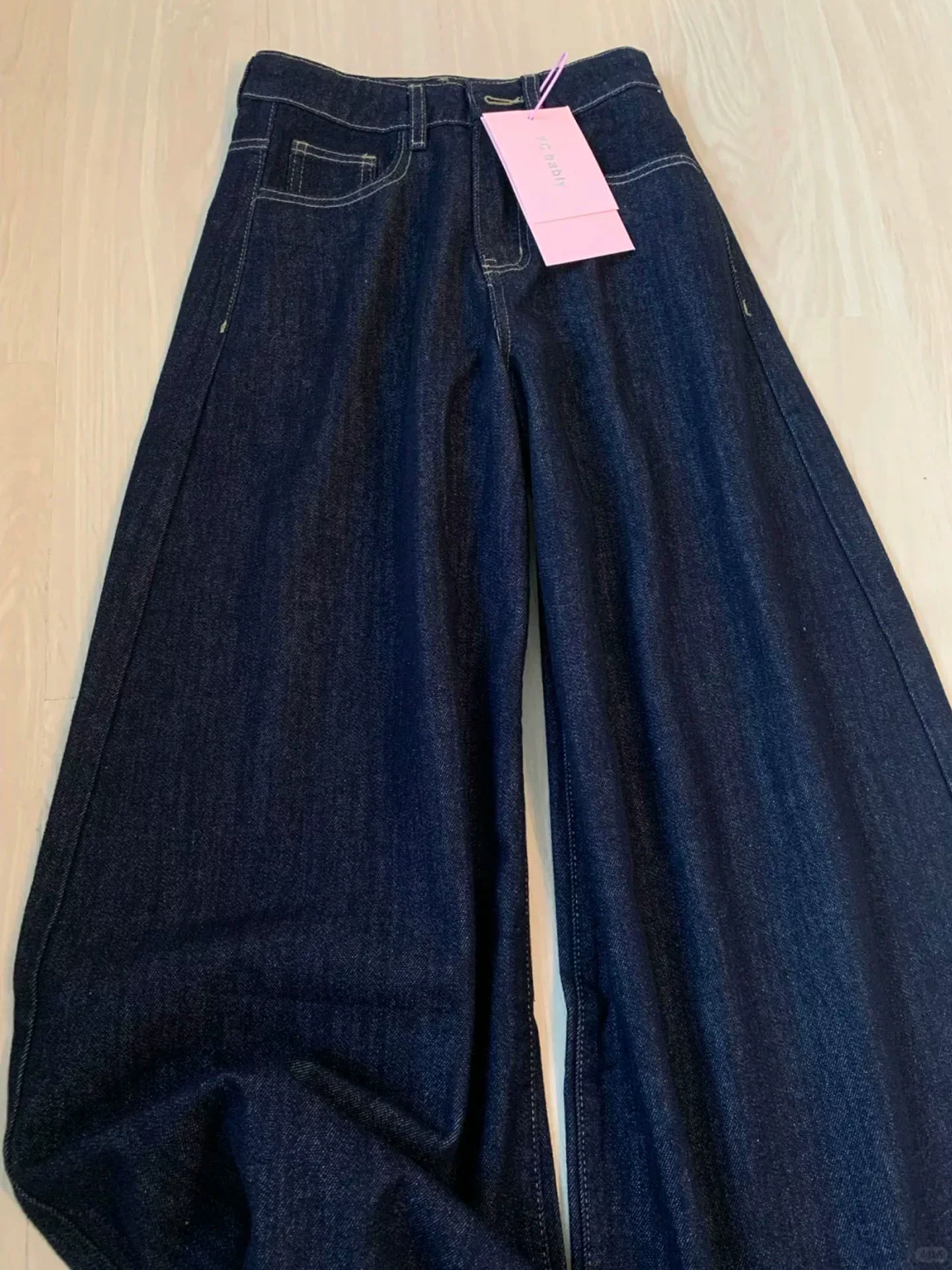 Quần jean ống rộng Tencel màu xanh đậm dành cho nữ, kiểu dáng mỏng mùa hè, cỡ lớn, lưng cao, mềm mại, tôn dáng, ống thẳng, dài chạm sàn.