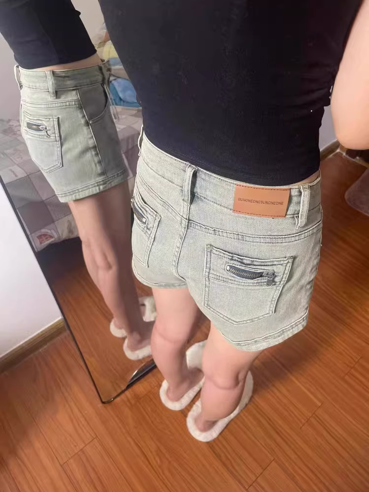 Quần short denim cổ điển kiểu Mỹ hình quả lê dành cho nữ, cỡ lớn mùa hè, lưng cao, co giãn, che hông, quần chữ A giảm béo