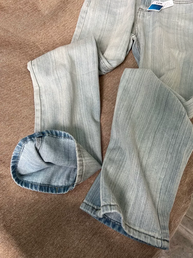 Quần jeans ống đứng chất liệu tốt dành cho nữ, kiểu mới xuân 2025, size lớn, cạp cao, dáng rộng, che hông, quần ống rộng tôn dáng