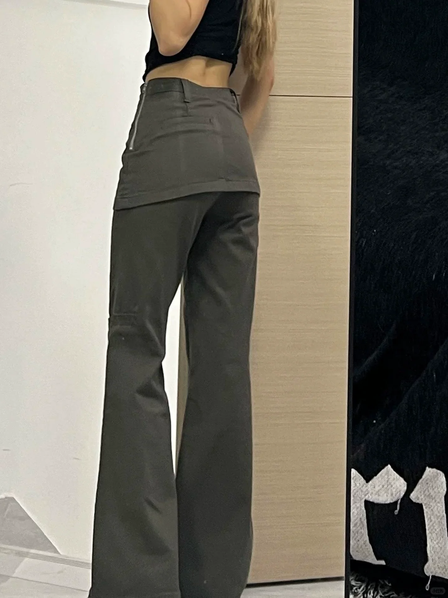 Quần jeans giả hai mảnh kiểu Mỹ dành cho nữ, thu đông 2025, size lớn, cạp cao, dáng rộng, tôn dáng, quần chuông công sở