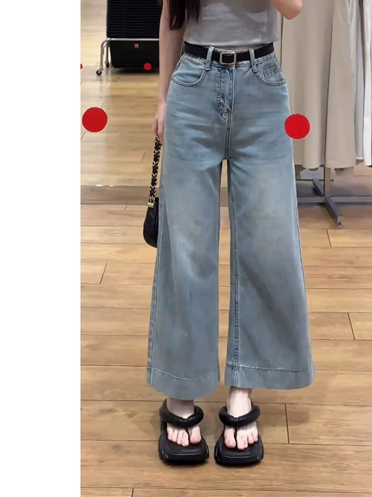 Quần jeans ống rộng chất liệu lụa đá dành cho nữ mùa hè 2025, size lớn, cạp cao, dáng suôn, tôn dáng, quần lửng chất liệu Tencel ống thẳng