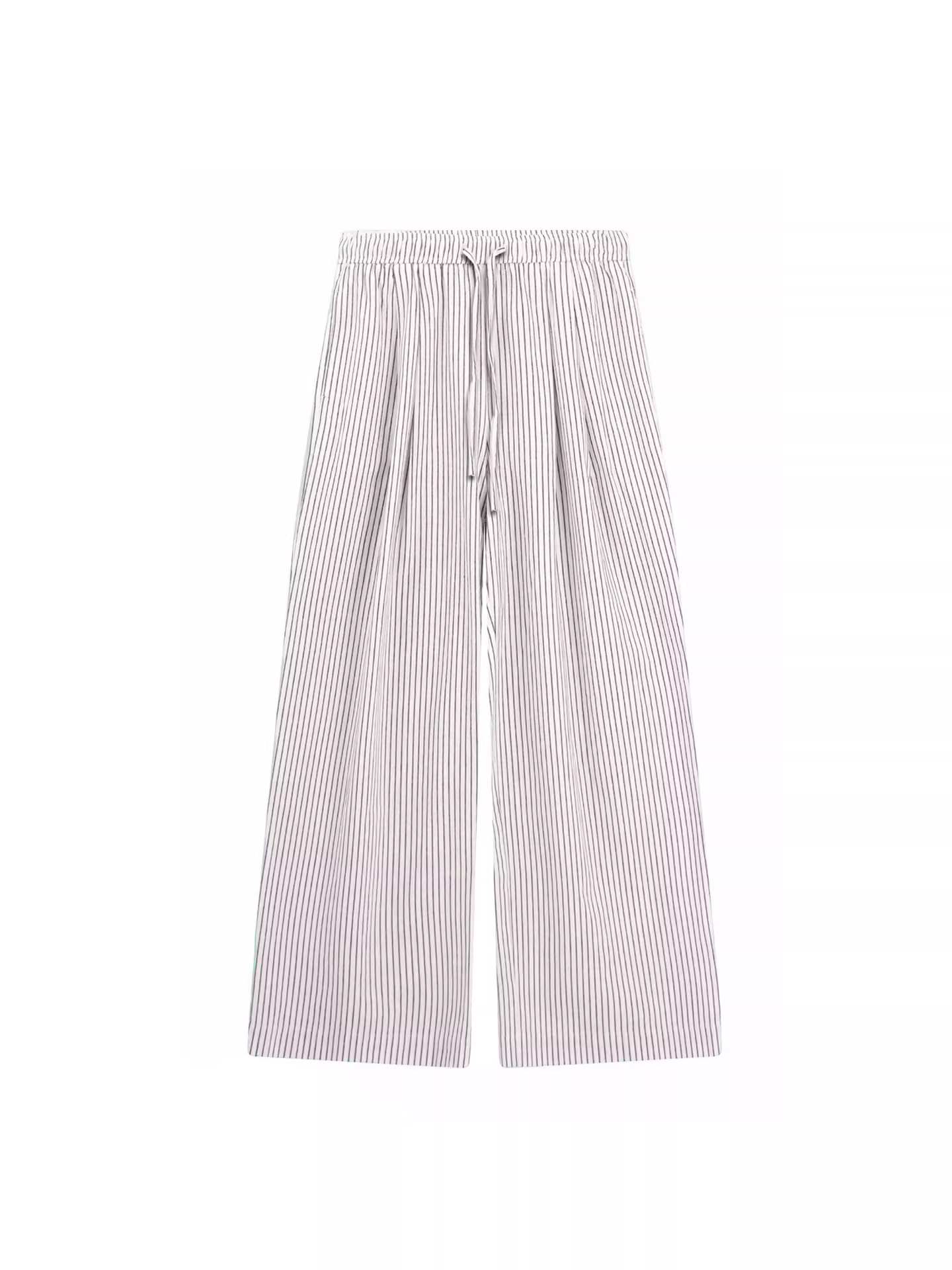 Quần vải lanh sọc dọc dành cho nữ, kiểu dáng mỏng mùa hè, cỡ lớn, lưng cao, dáng suôn, giảm béo, quần dài ống rộng không bó sát