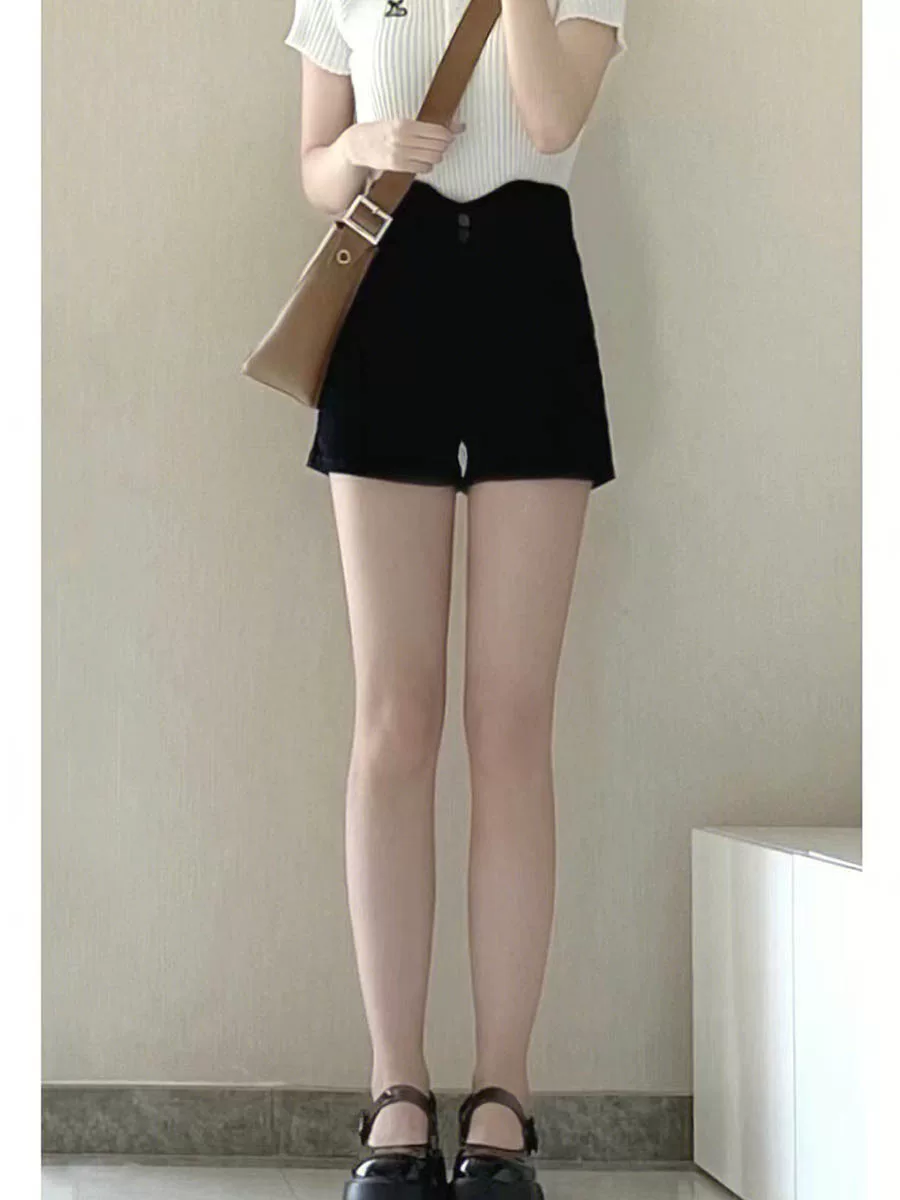 Quần short denim lưng cao cỡ lớn dành cho nữ, kiểu dáng mỏng mùa hè, dáng rộng cho phụ nữ mũm mĩm, giúp thon gọn, che bụng, quần ống rộng dáng chữ A.