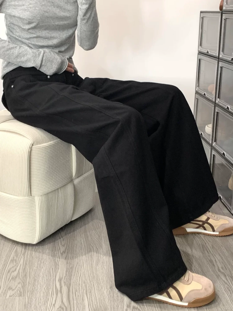 Quần jean ống rộng chữ A kiểu Mỹ dành cho nữ, mẫu thu mới, cỡ lớn, lưng cao, dáng rộng, giảm béo, quần ống thẳng