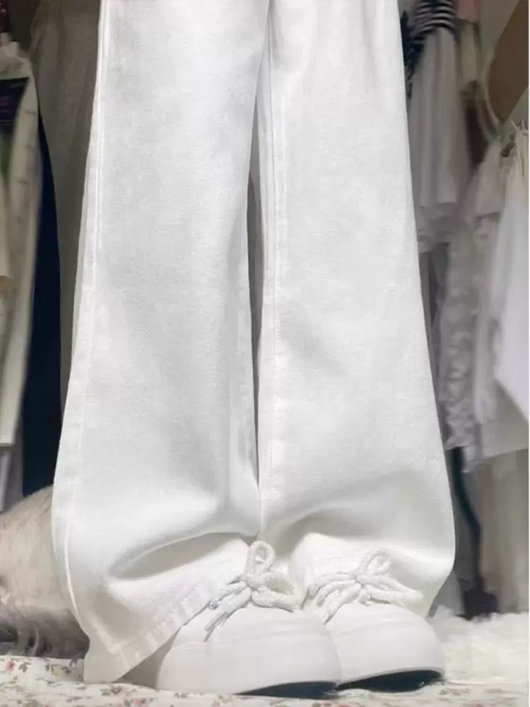 Quần jean Tencel trắng dành cho nữ, kiểu dáng mỏng mùa hè, cỡ lớn, lưng cao, dáng rộng, mềm mại, tôn dáng, chống thấm nước, chống gió, quần ống rộng chống bám bẩn.