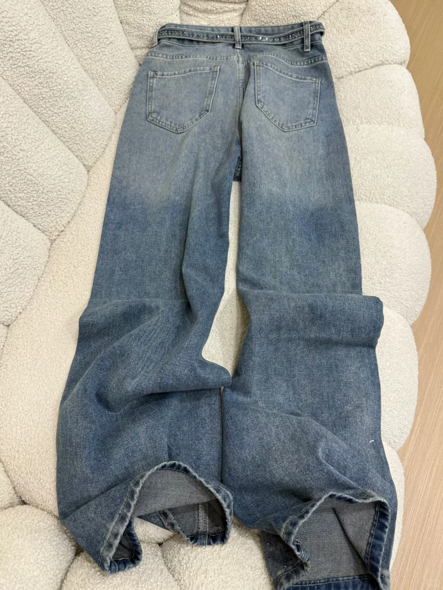 Quần jean Tencel đính đá cho nữ, size lớn, cạp cao, dáng rộng, mềm mại, tôn dáng, dành cho người có thân hình quả lê, quần ống rộng chất liệu lụa đá