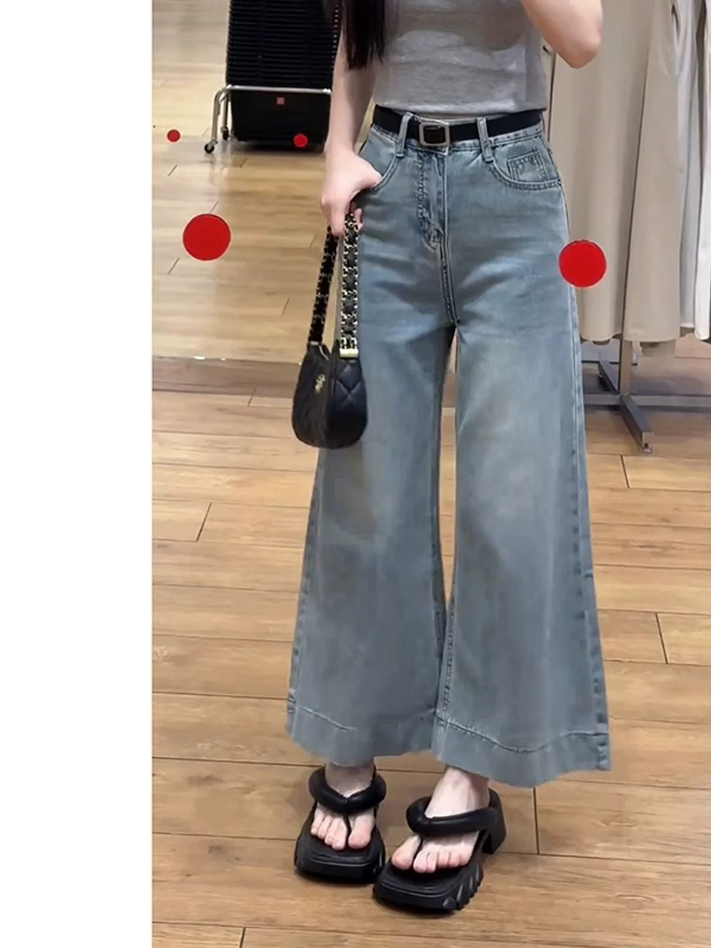 Quần jeans ống rộng chất liệu lụa đá dành cho nữ mùa hè 2025, size lớn, cạp cao, dáng suôn, tôn dáng, quần lửng chất liệu Tencel ống thẳng